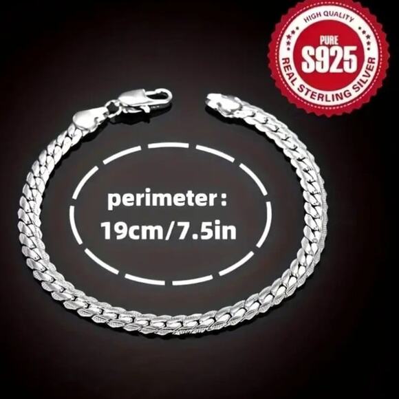925 Sterling Silver Bracelet Cuban Snake Chain Link Birthday Christmas Gift NEW - Picture 3 of 7